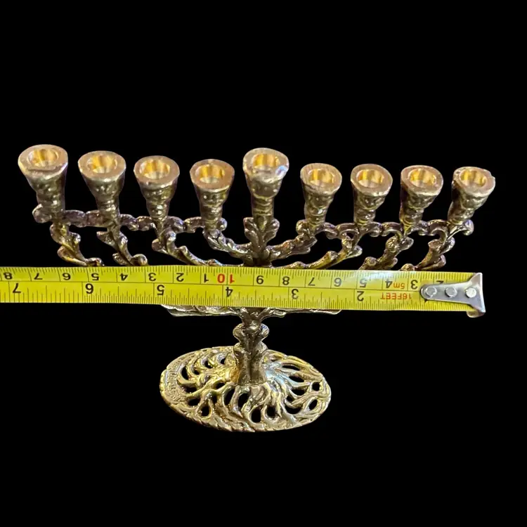 Vintage Judaica Brass Hanukkah 9 branch Menorah by "Tamar"/ Jerusalem, Israel