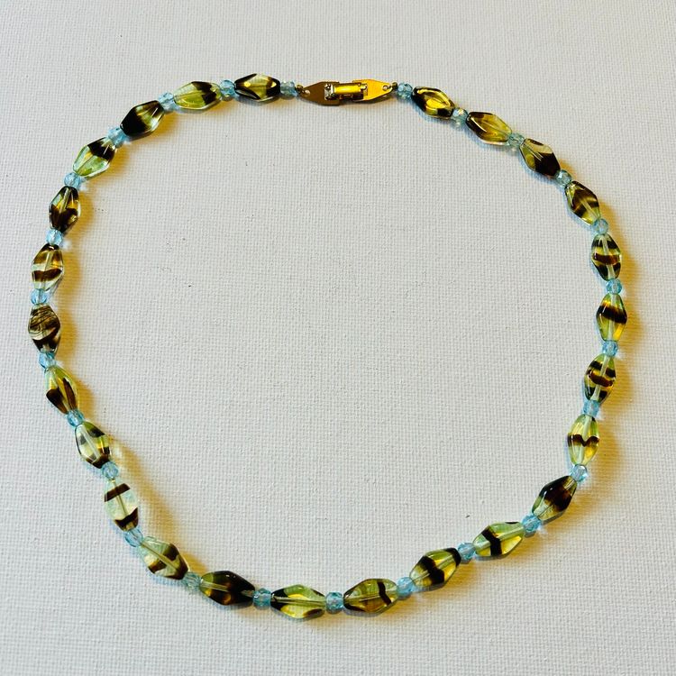Vintage Glass Bead 18” Necklace Fold Over Clasp