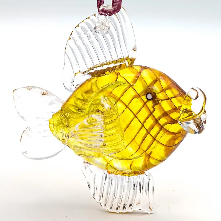 Yellow Fish Hand Blown Art Glass Ornament Hanging Sun Catcher Well Made OOAK