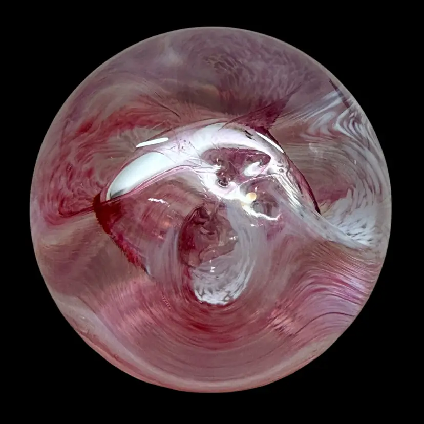 Caithness Pink Swirl Silver Bubble Mini Art Glass Paperweight