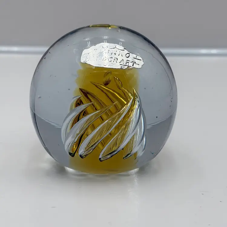 Blenko Spiral Cyclone Yellow Vintage Glass Paperweight