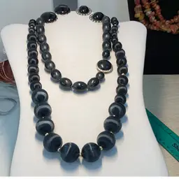 Black Lot -2 Necklaces And 2 Pair Clipon Earrings