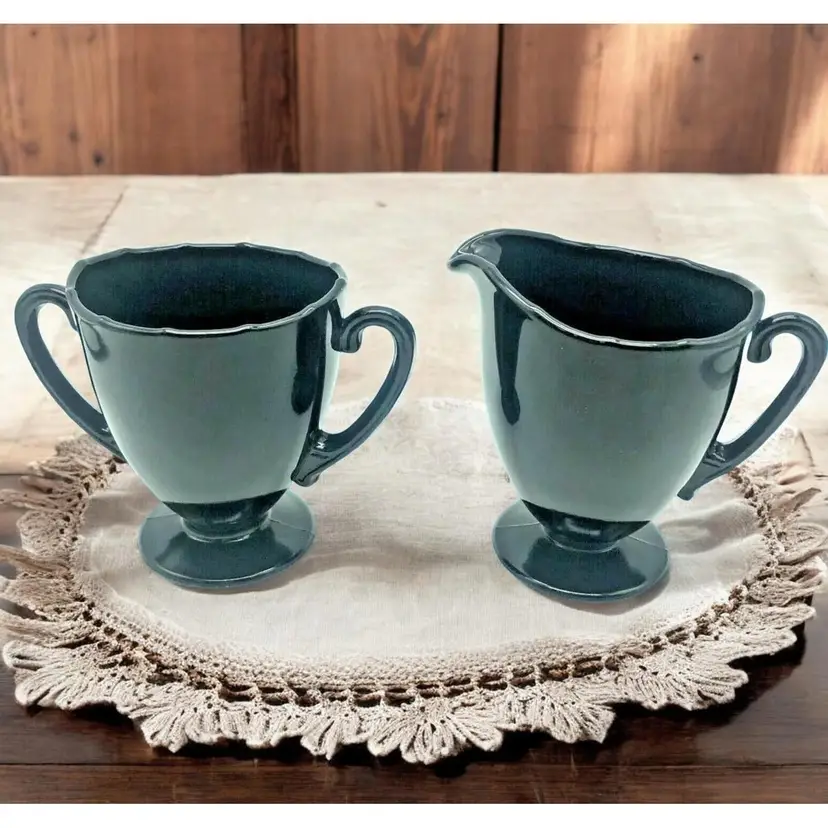 VTG Black Amethyst Open Sugar and Creamer Set Mid Century Modern 3.75" Tall