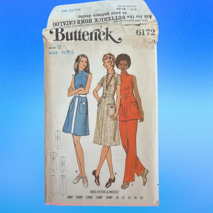 Vtg Butterick 1970s Dress Or Top & Pants Uncut FF