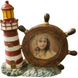 Nautical Lighthouse and Ship Wheel Photo Frame 2x2 Inches