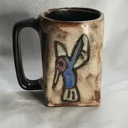 Mara Pottery Coffee Mug Hummingbird Mexico Handmade 13.5 oz Tan Brown Blue Rose