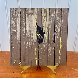 Cat Behind the Fence Wall Art, Art, Cat Peeking Through Fence, Black Cat, Hueforge