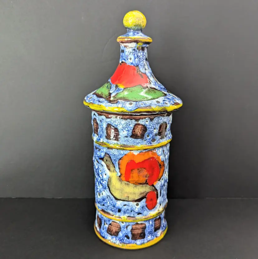 Marius Bessone Vallauris French Pottery Fat Lava Moon Crater Glaze Lidded Jar