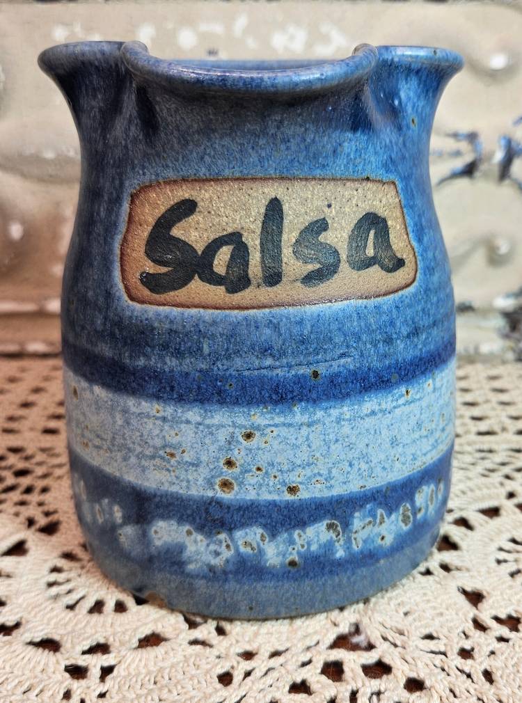 Signed Zappa Studio Pottery Colorado Hand Crafted Small Salsa Pitcher Blue White