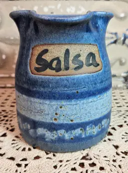 Signed Zappa Studio Pottery Colorado Hand Crafted Small Salsa Pitcher Blue White