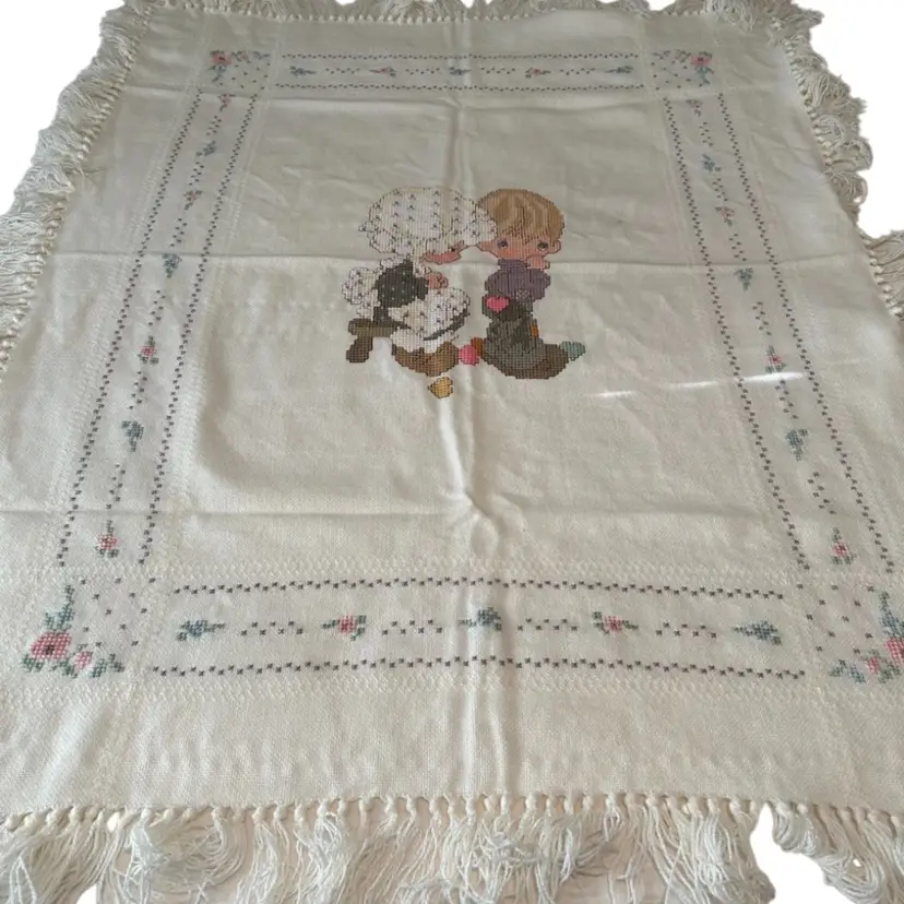 Precious Moments Embroidered Fringed Blanket @52x42