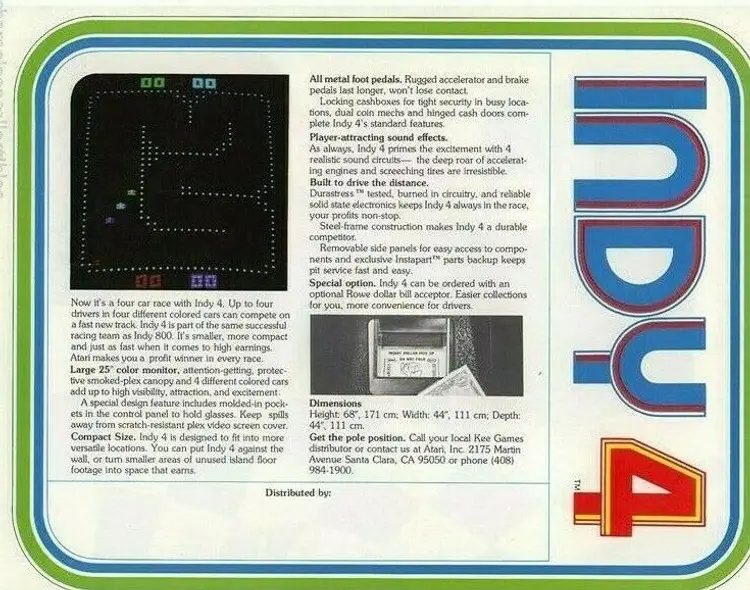 Indy 4 Arcade FLYER Original NOS Retro Video Game Retro Artwork Sheet 1976
