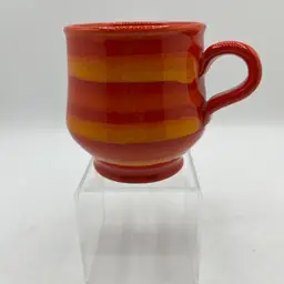 Vintage 70s Baldelli Italy Pottery Coffee Mug Orange & Yellow