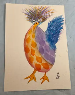 Original watercolor chicken postcard, 5x7”