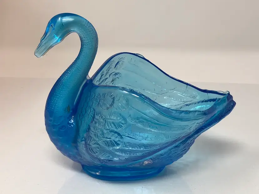 Blue Glass Open Swan Trinket Candy Dish