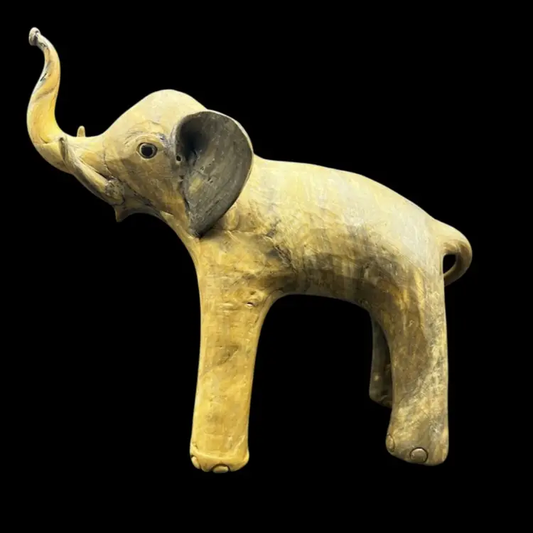 #249B Vintage Crushed Oyster Shell Elephant Figurine Tusk Up. Marbled Look