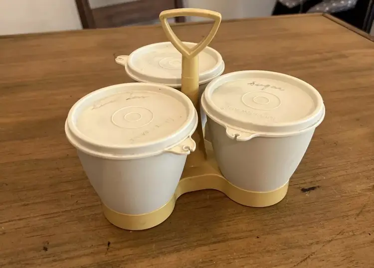 Vintage Tupperware Condiment Caddy with Lids 757-4, 758-12, 733-4 set of 3