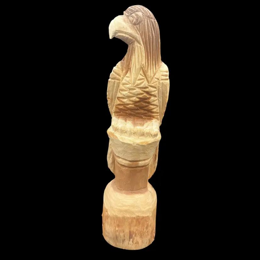 #206A Rustic Hand Carved Wood Eagle Sculpture Folk Art Statue Approximately 13” Tall