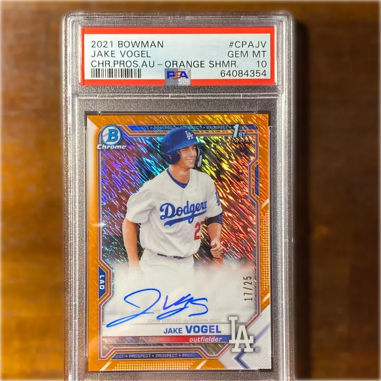 2021 Bowman Jake Vogel 1st Orange Shimmer Auto 17/25 PSA 10