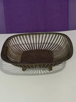 #01 Vintage Brass 4 Footed Openwork Tray – Embossed 8” Bowl