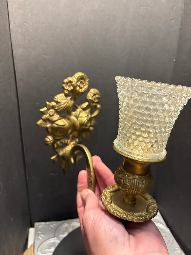 Vintage Brass Roses  Wall Scones With Home Interior Bubble Votive