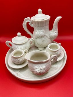 Miniature white porcelain bisque tea set