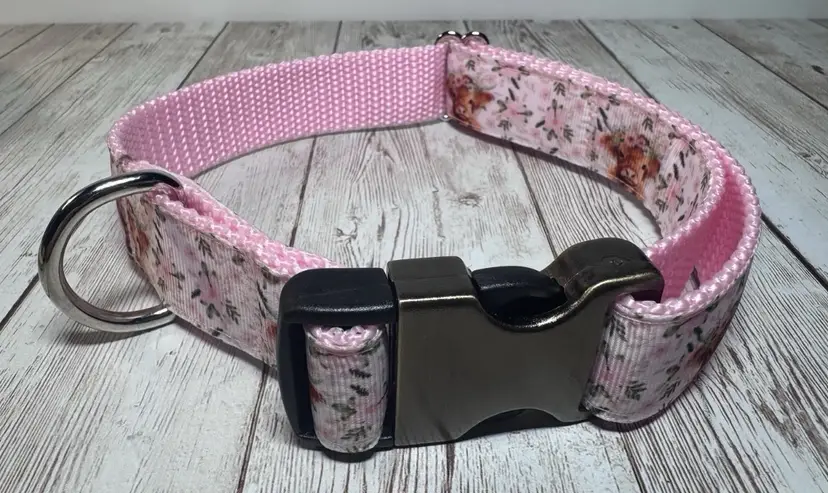 Dog Collar Highland Cow Pink Large Handmade Heavy Duty W/Buckle NEW