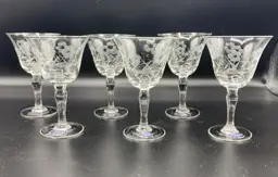 W.T. Grant Handcut Cocktail Glasses - Set of 6 Etched - New Old Stock - Vintage
