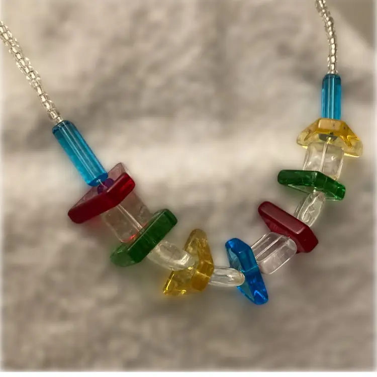 Mid-century Geometric Glass Beaded Necklace From Vintage Glass