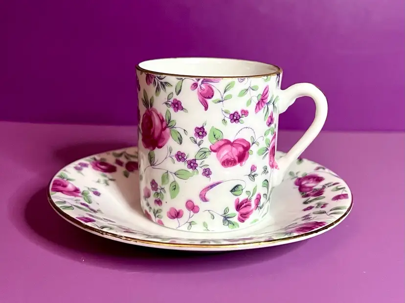 Vintage Rose Chintz Espresso Cup And Saucer Cottagecore