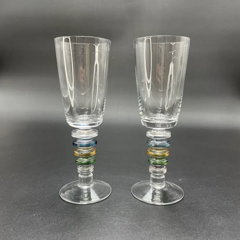 Polish Block Crystal Carnival Wine Water Goblets Hand Cut Blown Glass Barware