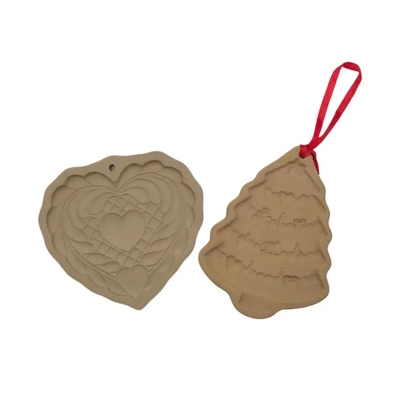 Vintage Brown Bag Cookie Art-Set of 2 Heart and Christmas Tree