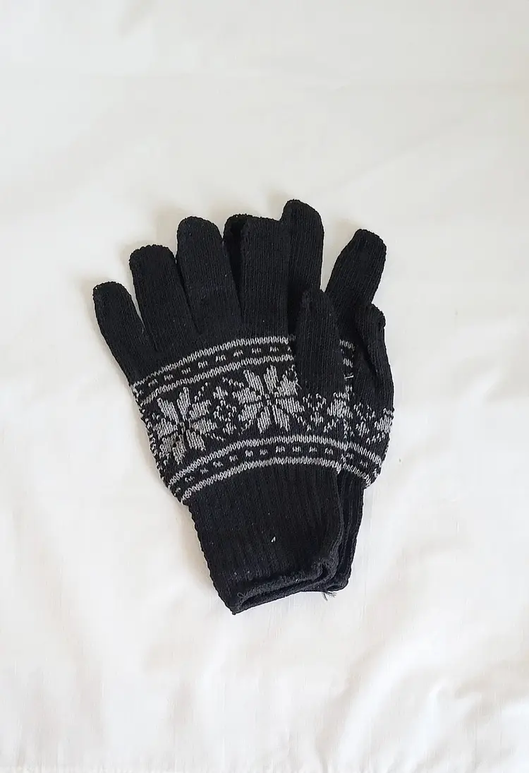 Black Gloves with Gray Poinsettias Design