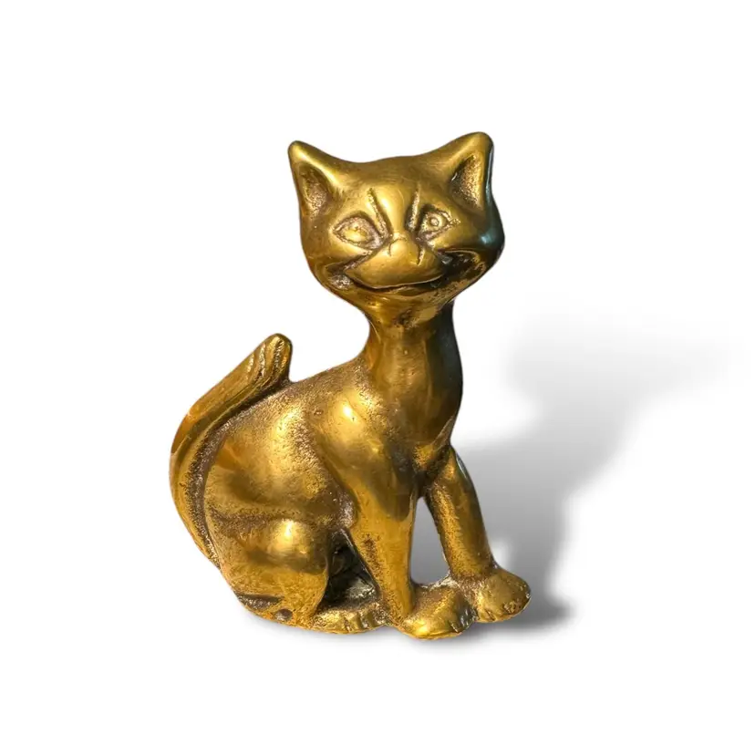 Vintage Peerage Brass Smiling Cat Fireside Poker Stand, Match Striker England