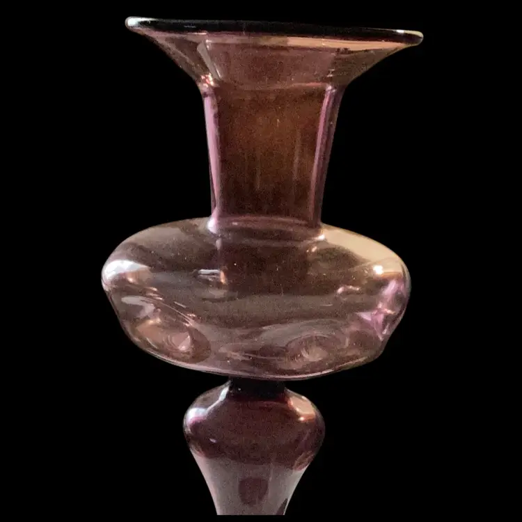 Handblown Art Glass Tulip Style Tall Stemmed Candle Holder Purple With Dimples