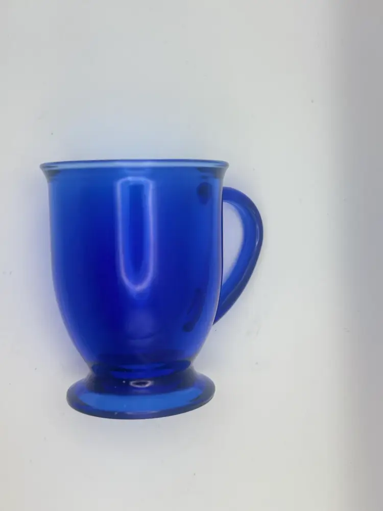 Set Of Four Cobalt Blue Glass Coffee Mugs 5”