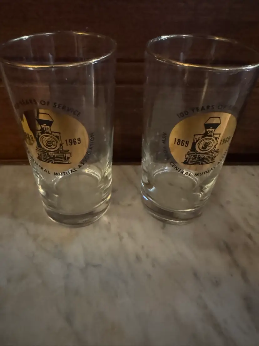 Vintage 1869 - 1969 New York Central Mutual Association GLASS Gold Steam Train