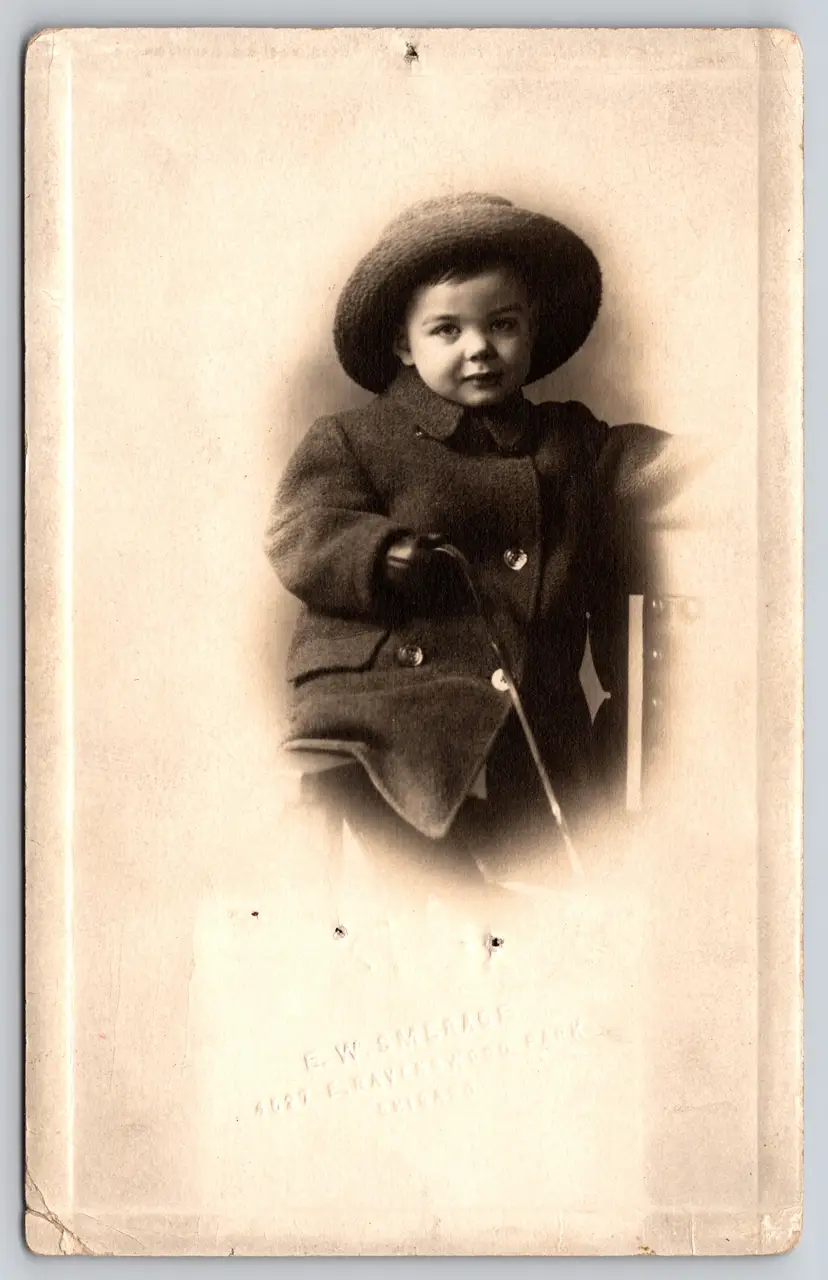 Postcard RPPC Girl with Crook Real Photo Peacoat Jacket Cane 1912 Christmas - 9186