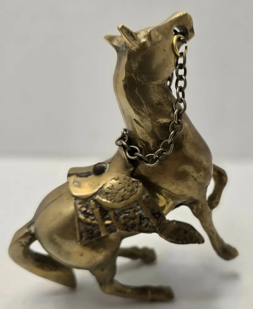 Vintage Brass Prancing Horse Keychain - Ornate Saddle & Chain, Bag Charm