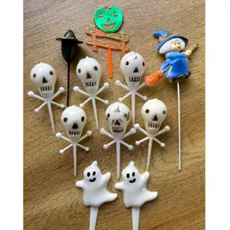 Vintage Lot of Halloween Plastic Cake Picks Skulls Witches Ghosts Lot of 11