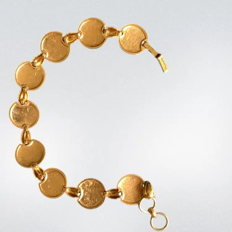 Gold Tone Enameled Cherry Red Link Bracelet With Fold Over Clasp