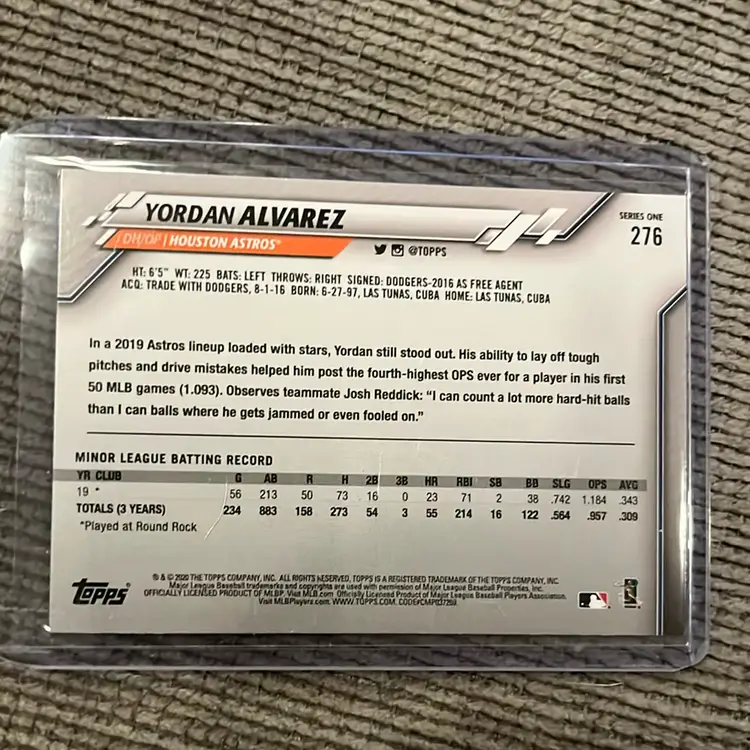 Yordan Alvarez Rookie. Houston Astros. 2020 Topps Series 1. 