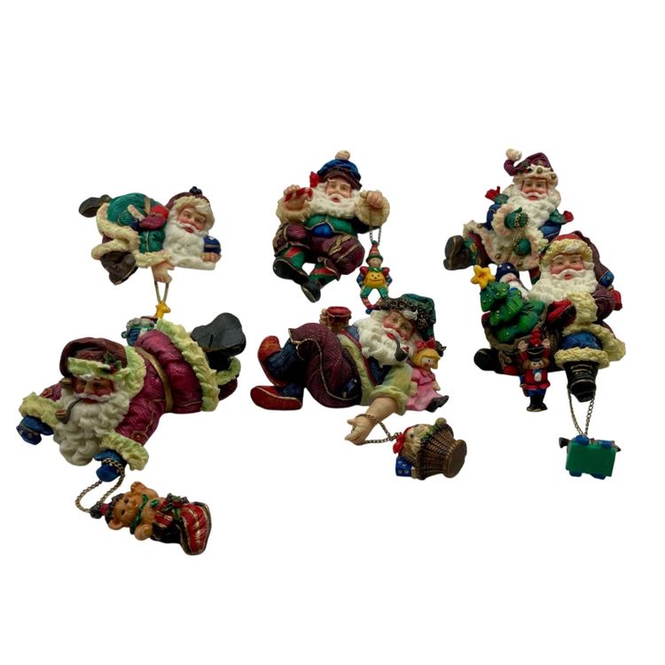 Vintage Enesco Santa Shelf Sitters Set of 6 Christmas Figurines Whimsical W/ Box