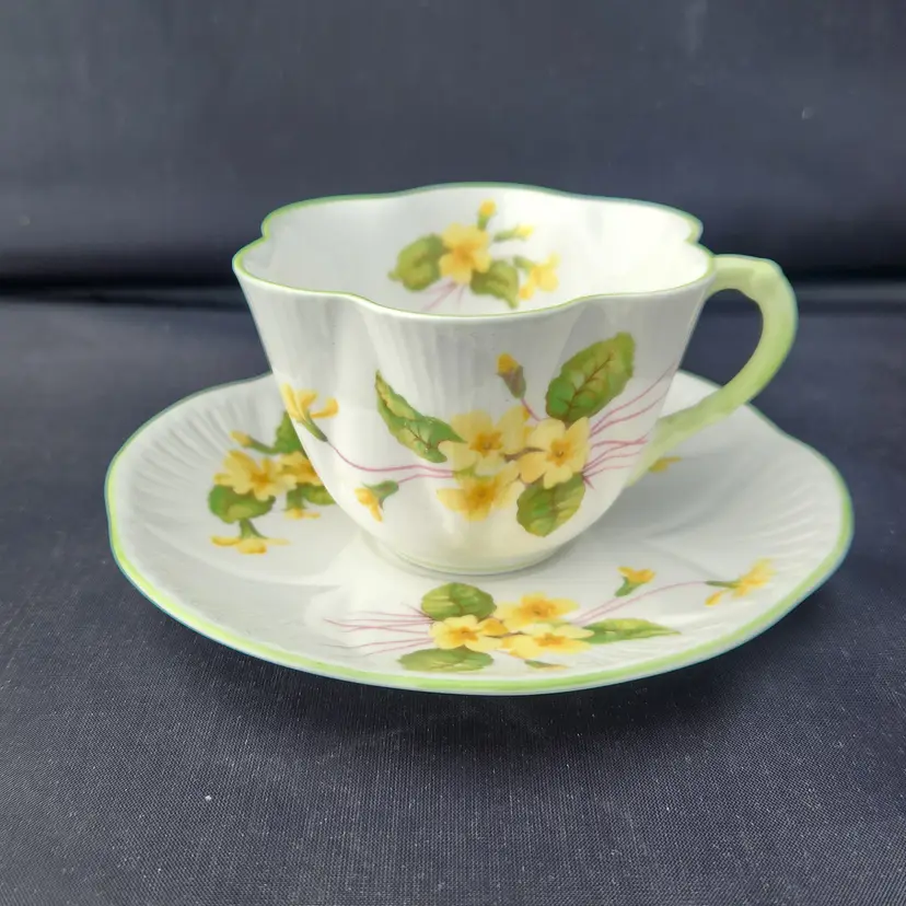 Primrose Pattern Tea Cup Dainty Shape by Shelley Bone China Yellow Spring Flowers February Birth – England