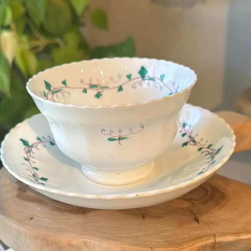 Hand Painted Floral Vine Bowl And Saucer