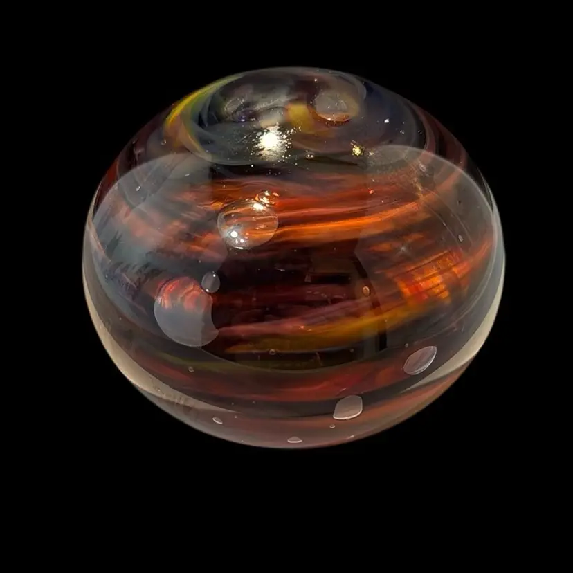 Hot Glass Fiji Multi Color Swirl With Bubbles Paper Weight