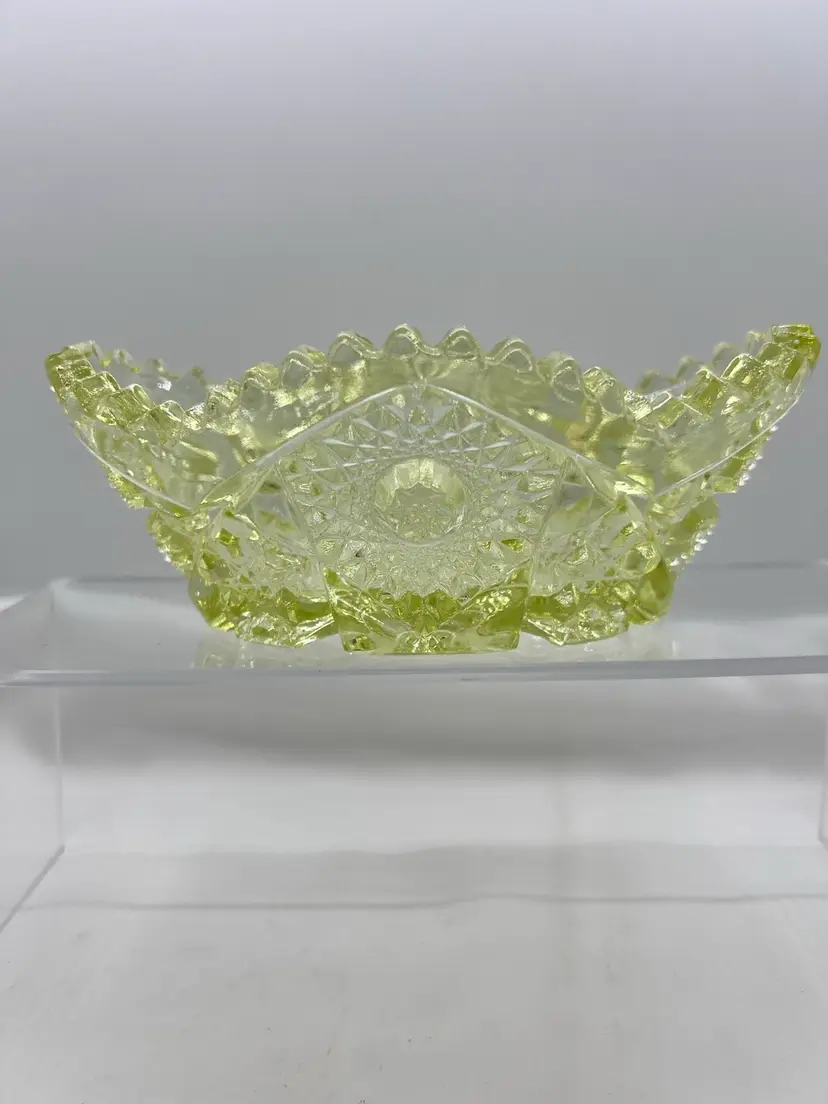 #994B Vintage Canary Yellow Candy Dish. Imperial Glass Nucut Pattern