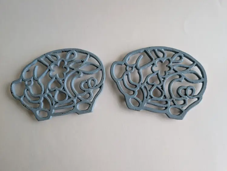 Pig Shaped Painted Cast Iron Trivets Pair