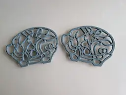 Pig Shaped Painted Cast Iron Trivets Pair