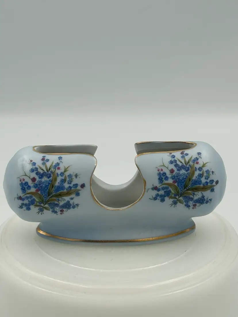 Vintage Lefton Japan blue floral gold rimmed porcelain toothpick holder